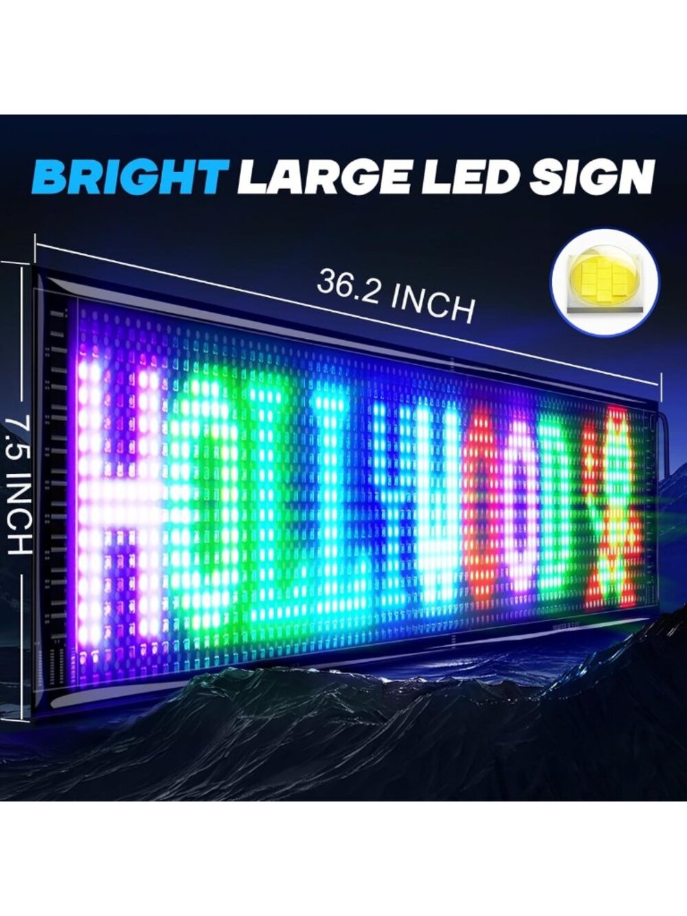 Large Bright LED Store Sign 37''x8'' - Bluetooth Control, Custom Text - Picture 2 of 6